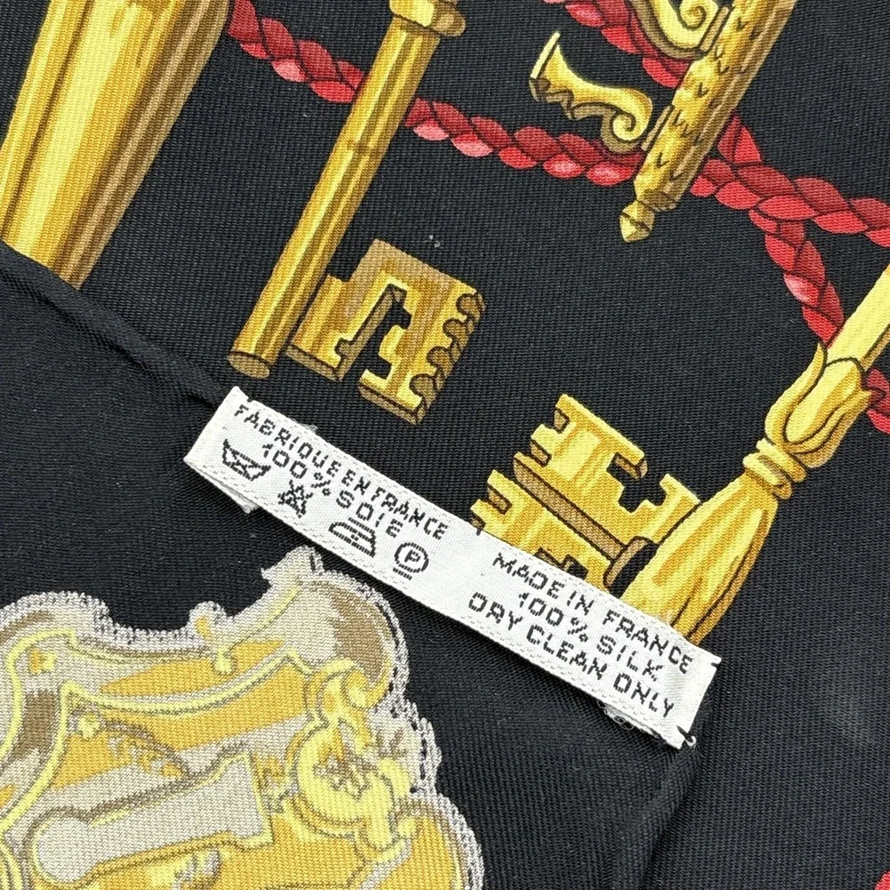 Hermes Scarf Silk Black Gold the Keys Print Square Les Kles 90 Carre France
